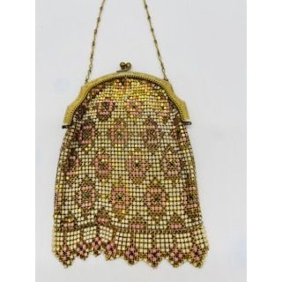 Art Deco Whiting and Davis enamelled metallic mesh bag or evening purse - Picture 6 of 6